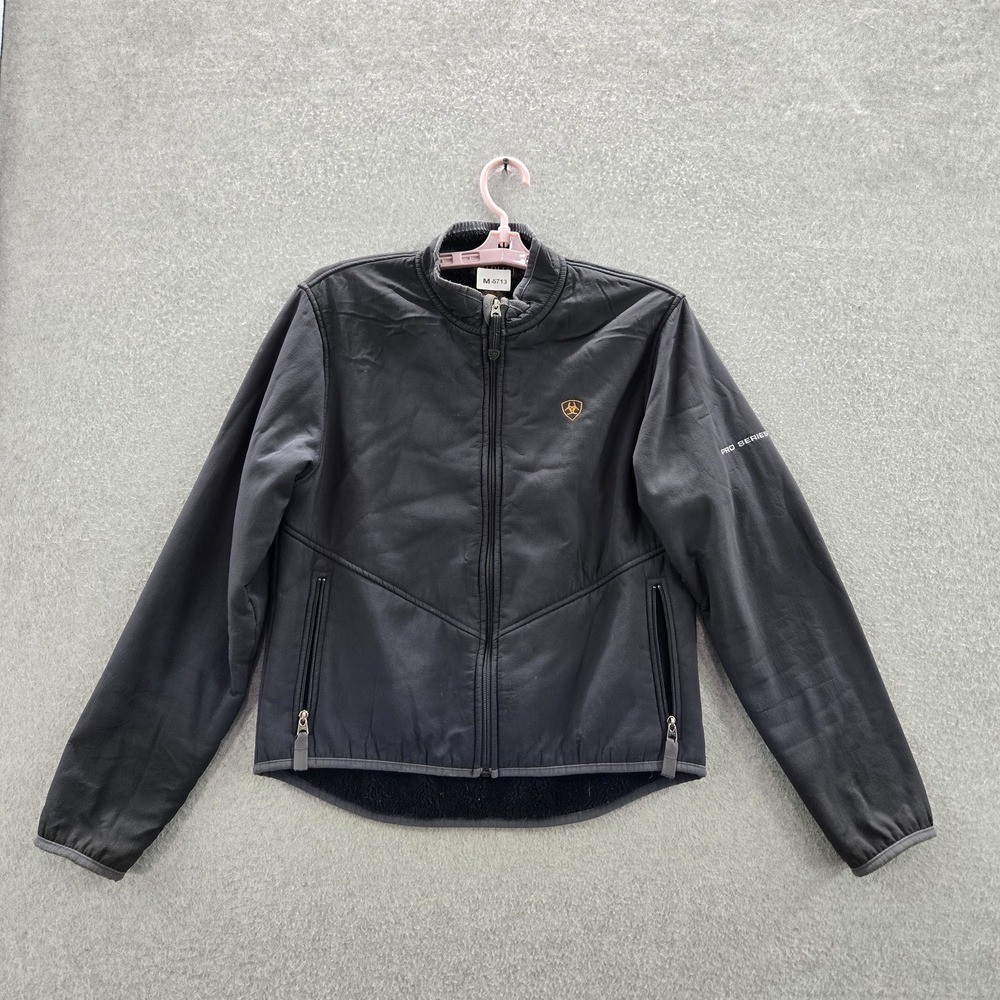 Ariat Women Jacket M Black Nylon Polyester Fleece Logo Zipper Long Sleeve